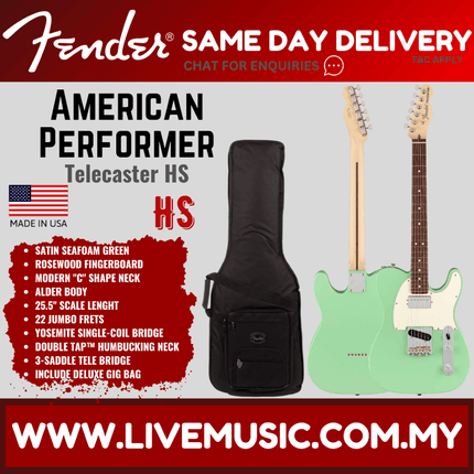 Fender American Performer HS Telecaster Electric Guitar, Rosewood Fretboard with Case - Satin Seafoam Green