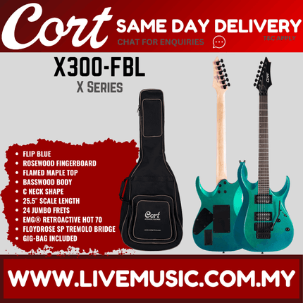 Cort X Series X300-FBL Electric Guitar with Bag ( X300FLB / X300 FLB )
