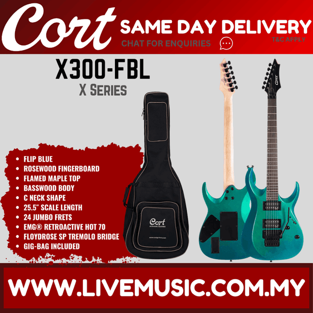 Cort X Series X300-FBL Electric Guitar with Bag ( X300FLB / X300 FLB )