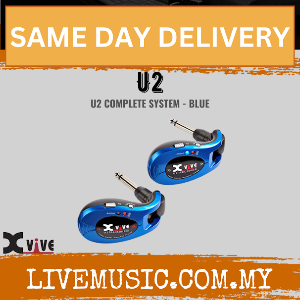 Digital wireless guitar system, complete set, blue transmitter and receiver