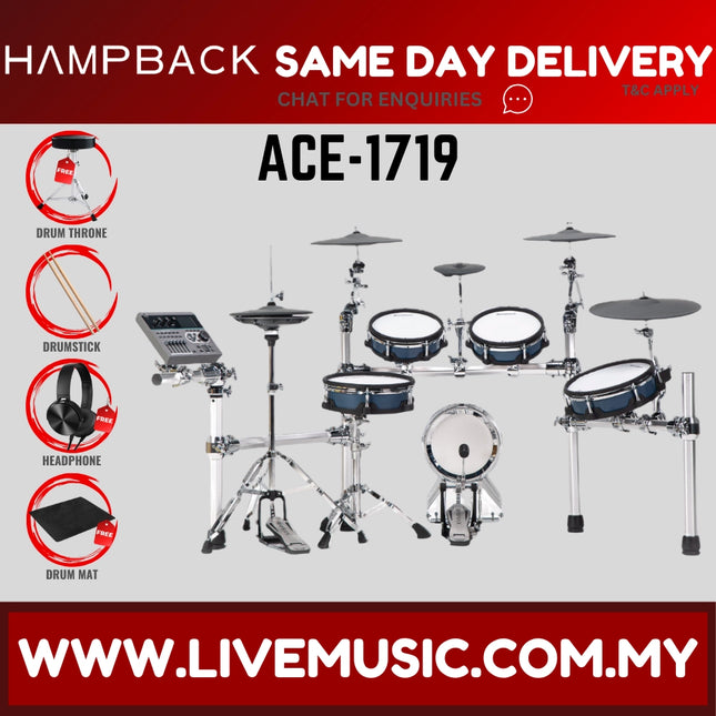 Hampback ACE-1719 Full Mesh Digital Drum Set w/Headphone, Drumstick And Drum Throne - ( ACE1719 ACE 1719 )