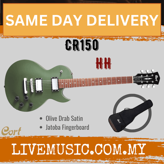 Cort CR150 Electric Guitar Jatoba Fretboard with Gig Bag - Olive Drab Satin (CR-150/CR150)