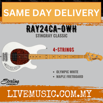 Sterling by Music Man RAY24CA StingRay Classic 4-String Electric Bass Guitar - Olympic White (RAY-24CA/RAY 24CA)