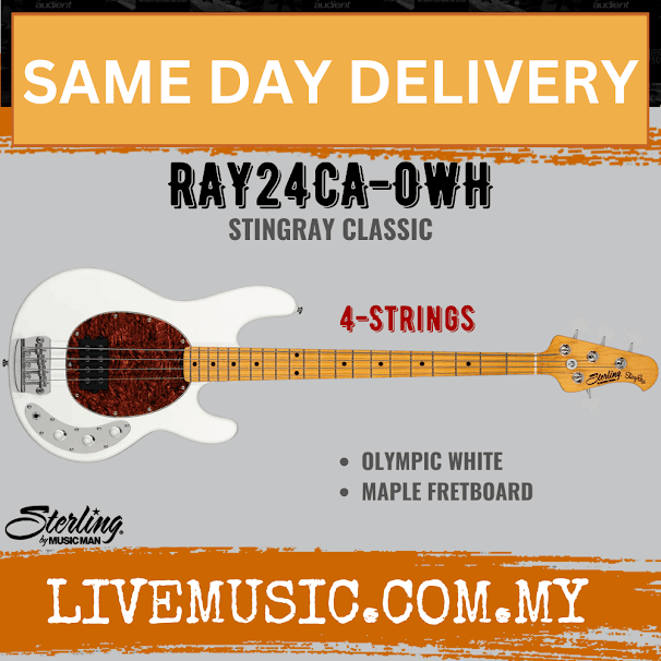 Sterling by Music Man RAY24CA StingRay Classic 4-String Electric Bass Guitar - Olympic White (RAY-24CA/RAY 24CA)