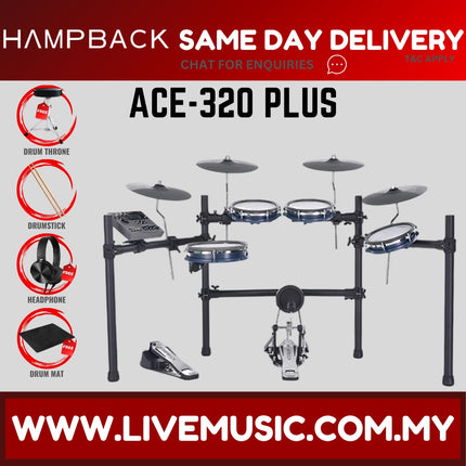Hampback ACE-320 PLUS Full Mesh Digital Drum Set w/Headphone, Drumstick And Drum Throne - ( ACE320 ACE 320 ACE320PLUS )