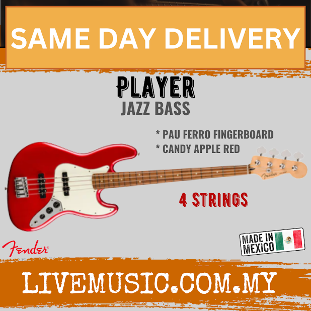 Fender Player Jazz Bass Electric Guitar, Pau Ferro FB, Candy Apple Red