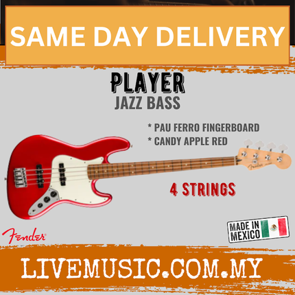 Fender Player Jazz Bass Electric Guitar, Pau Ferro FB, Candy Apple Red