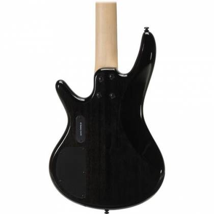 Black 4-string electric bass body with light-colored neck and headstock