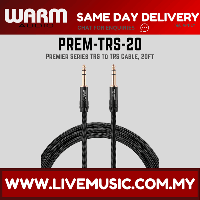 Warm Audio Premier Series TRS to TRS Cable, 20ft ( PREM-TRS-20 PREMTRS20 )