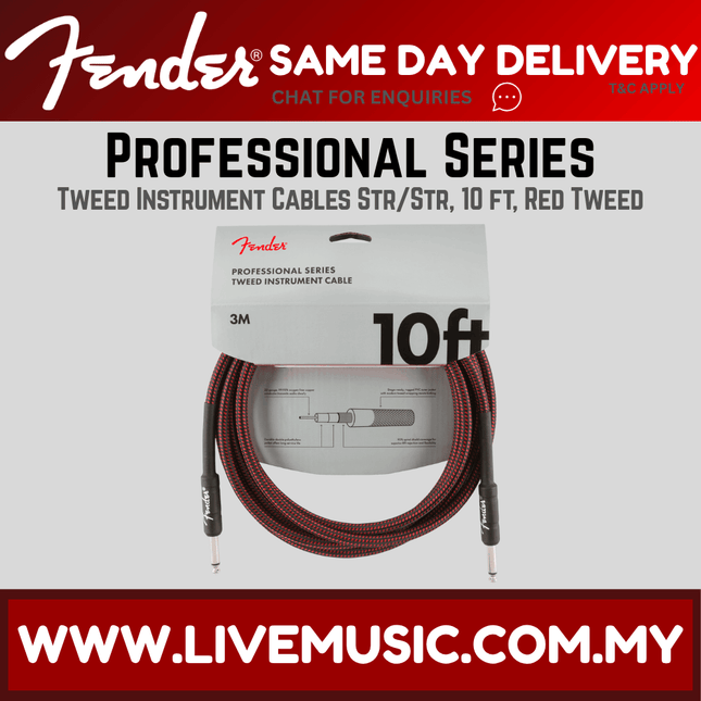 Fender Professional Series Instrument Cable, 10ft - Red Tweed