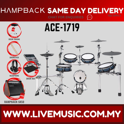 Hampback ACE-1719 Full Mesh Digital Drum Set w/Headphone, Drumstick And Drum Throne - ( ACE1719 ACE 1719 )
