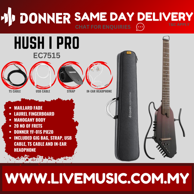 Donner EC7515 Hush-i Pro Acoustic Electric Guitar Kit, Maillard Fade ( HUSHIPRO / HUSH I )