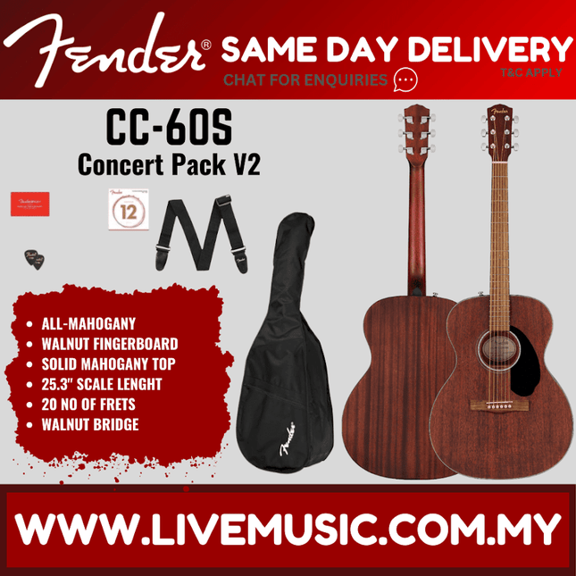 Fender CC-60S Concert Acoustic Guitar Pack - All Mahogany (CC60S)