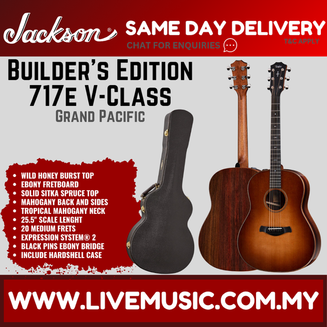 Taylor Builder's Edition 717e V-Class Grand Pacific Acoustic Guitar w/Case, Wild Honey Burst Top
