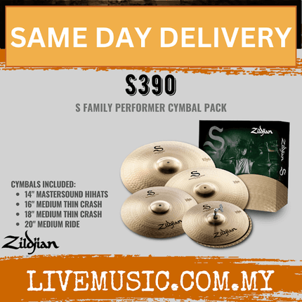 Zildjian S390 Performer Cymbal Set 14" Hi-Hat, 16" and 18" Crash, 20" Ride Cymbal Set (S-390)