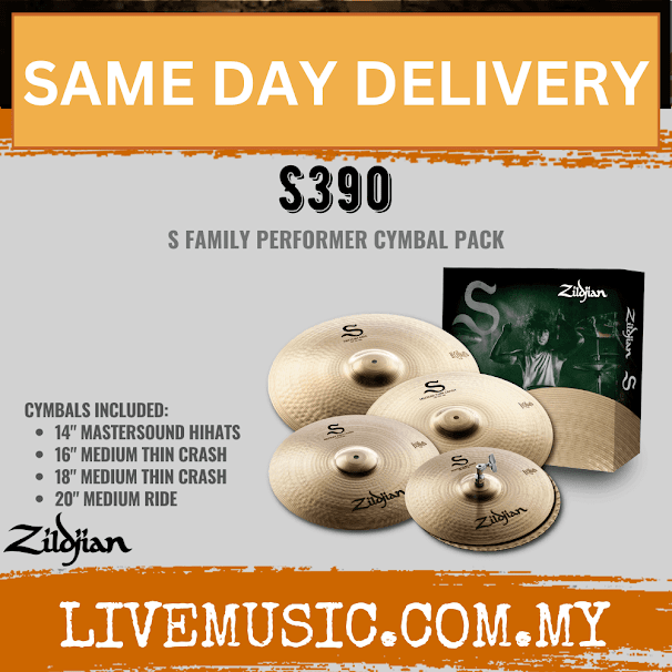 Zildjian S390 Performer Cymbal Set 14" Hi-Hat, 16" and 18" Crash, 20" Ride Cymbal Set (S-390)