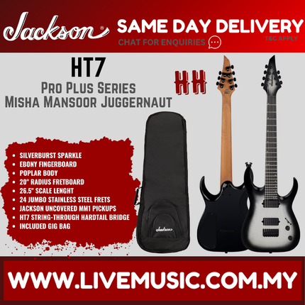 Jackson HT7 Pro Series Misha Mansoor Juggernaut Electric Guitar, Ebony FB, Silverburst Sparkle ( HT-7 / HT 7 )