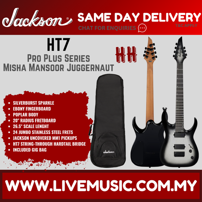 Jackson HT7 Pro Series Misha Mansoor Juggernaut Electric Guitar, Ebony FB, Silverburst Sparkle ( HT-7 / HT 7 )