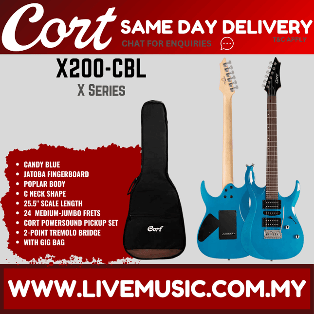 Cort X200 Electric Guitar w/ Gig Bag, Jatoba Fingerboard - Candy Blue