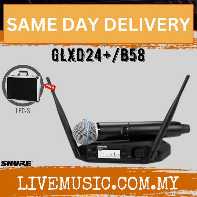 Shure GLXD24+/B58 Digital Wireless Handheld System with Beta 58A Capsule w/Hardcase ( GLXD24+ / B58 )