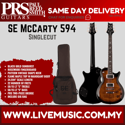 PRS SE McCarty 594 Singlecut Electric Guitar w/GigBag, Rosewood FB, Black Gold Sunburst