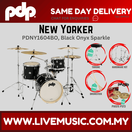 PDP New Yorker PDNY1604BO 4-piece Shell Pack With Cymbals Set - Black Onyx ( PDNY1604BO / PDNY1604 )