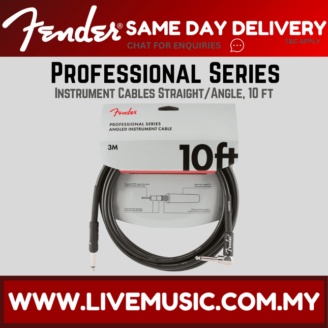 Fender Professional Series Angled Instrument Cable, 10ft - Black