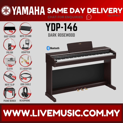 Yamaha Arius YDP-146 88-Keys Digital Piano with Headphone and Bench - Dark Rosewood ( YDP146 / YDP 146 ) - Replace YDP145