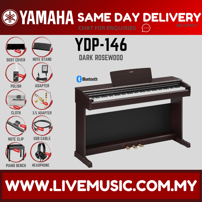 Yamaha Arius YDP-146 88-Keys Digital Piano with Headphone and Bench - Dark Rosewood ( YDP146 / YDP 146 ) - Replace YDP145