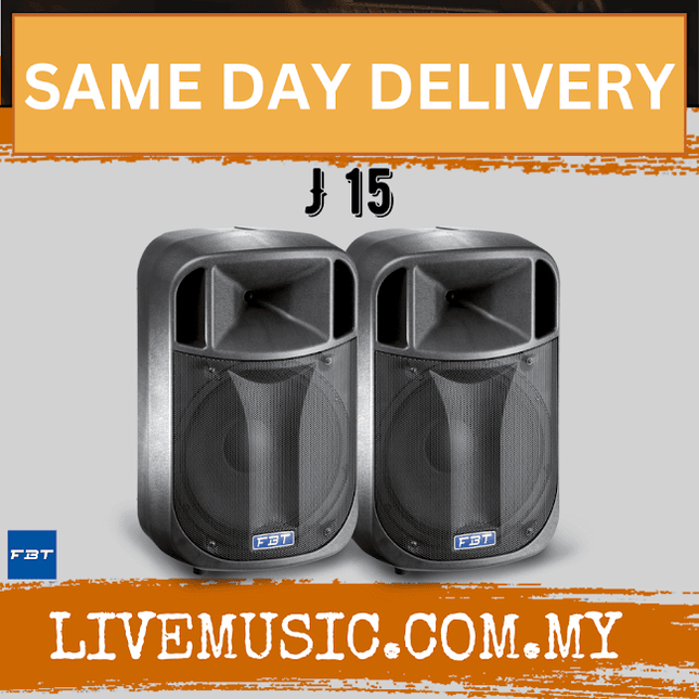 Pair of FBT J15 15-inch passive speaker cabinets, dark front grilles