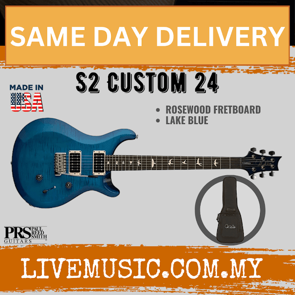 Lake blue electric guitar with rosewood fretboard, two humbucker pickups, black hardware