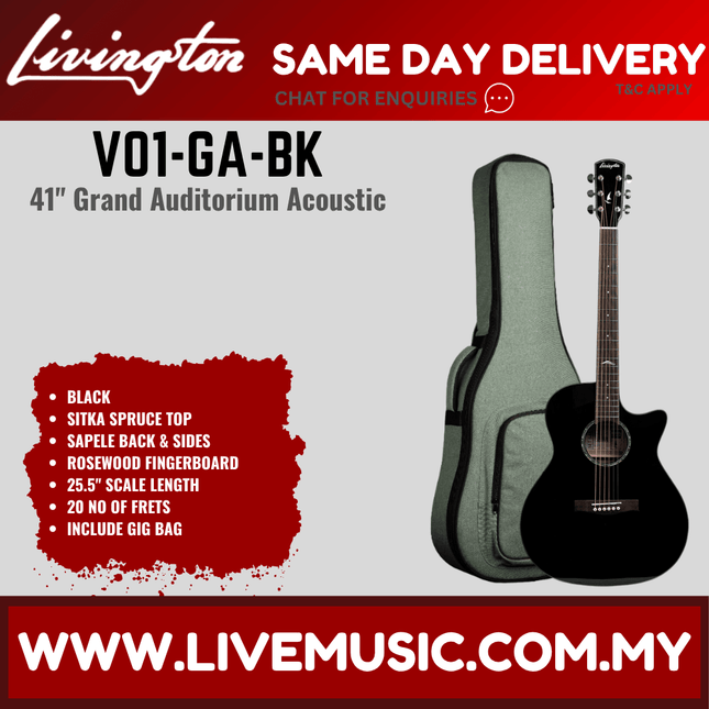 Livingston black 41" grand auditorium acoustic guitar with rosewood fretboard and gig bag