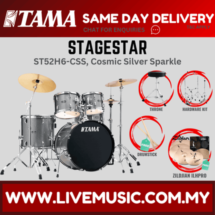 Tama Stagestar ST52H6 5-piece Drum Set With Drumsticks and Throne With Zildjian ILHPRO Cymbals Set