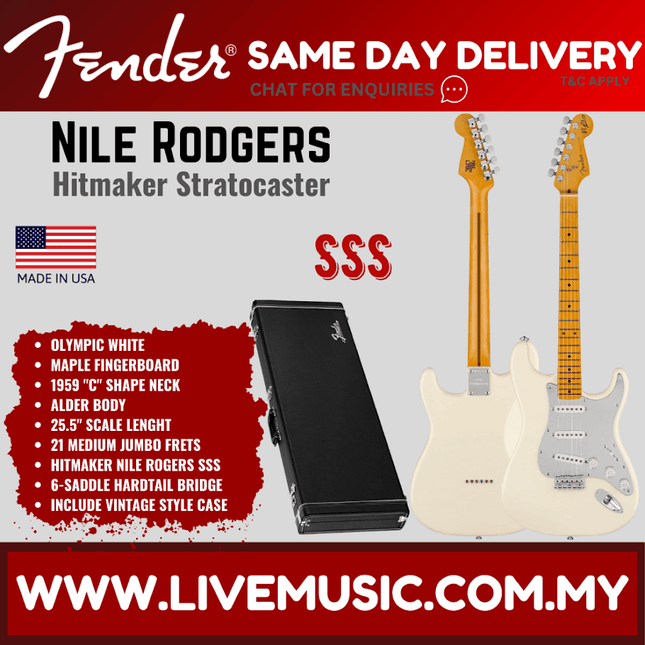 Fender Nile Rodgers Signature Hitmaker Stratocaster Electric Guitar, Olympic White