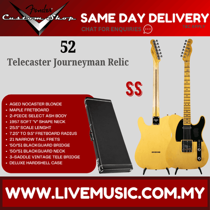 Fender Custom Shop 52 Telecaster Journeyman Relic Electric Guitar, Aged Nocaster Blonde