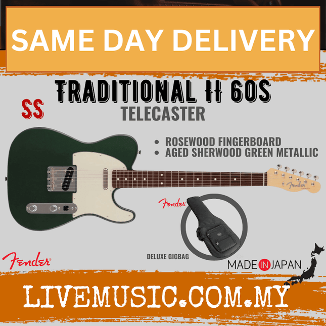 Fender Japan Traditional II 60s Telecaster Electric Guitar, RW FB, Aged Sherwood Green Metallic