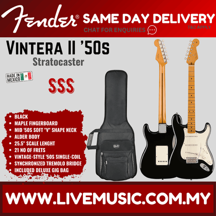 Fender Vintera II 50s Stratocaster Electric Guitar, Maple FB, Ocean Turquoise / 2-Tone Sunburst / Black