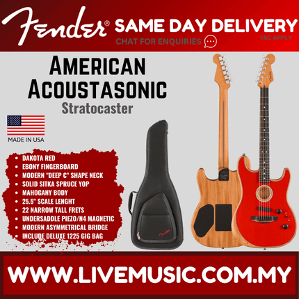 Fender American Acoustasonic Stratocaster Ebony Fretboard with Bag - Dakota Red