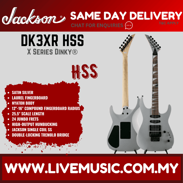Jackson X Series Dinky DK3XR HSS Electric Guitar, Laurel FB, Satin Silver