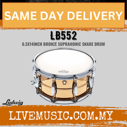Ludwig LB552 6.5x14inch Bronze Suprahonic Snare Drum, Smooth Shell, Imperial Lugs