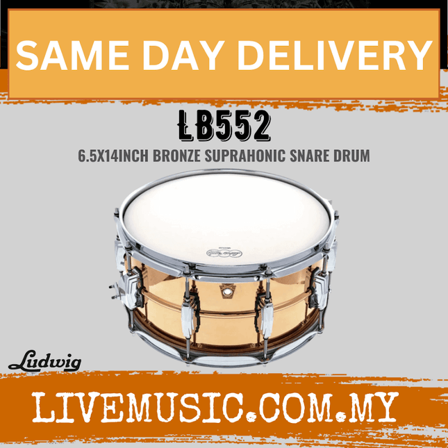 Ludwig LB552 6.5x14inch Bronze Suprahonic Snare Drum, Smooth Shell, Imperial Lugs