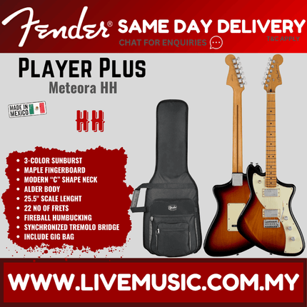 Fender Player Plus Meteora HH Electric Guitar, Maple FB 3-Color Sunburst