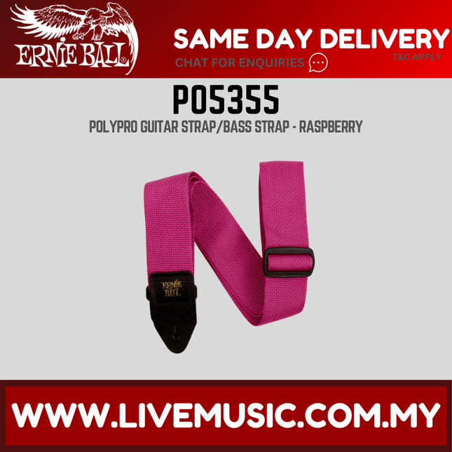 Ernie Ball 5355 Polypro Guitar Strap With Leather Ends, Raspberry and Black