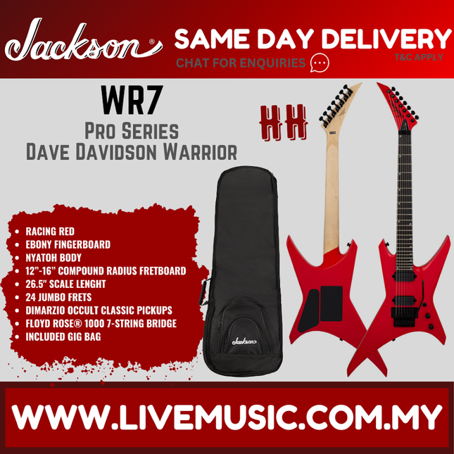 Jackson WR7 Pro Series Signature Dave Davidson Warrior Electric Guitar, Ebony FB, Ferrari Red ( WR-7 / WR 7 )