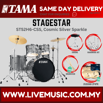 Tama Stagestar ST52H6 5-piece Drum Set With Drumsticks and Throne With Zildjian ZP4PK Cymbals Set