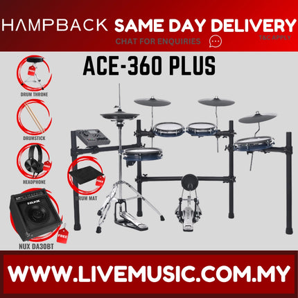 Hampback ACE-360 PLUS Full Mesh Digital Drum Set w/Headphone, Drumstick And Drum Throne - ( ACE360 ACE 360 ACE360PLUS )