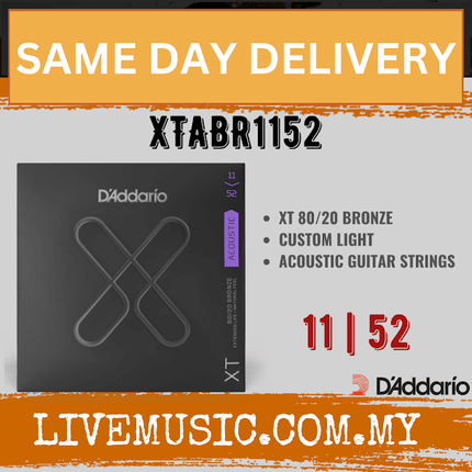 D'Addario XTABR1152 - XT Acoustic 80/20 Bronze Strings, Custom Light (11-52)(Daddario)