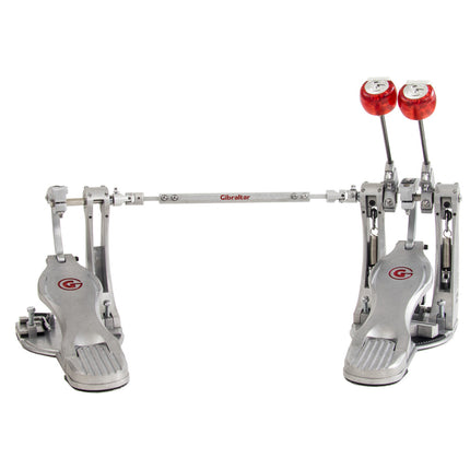 Double bass drum direct drive pedal set with two beater arms and chrome frames