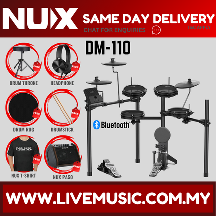 NUX DM-110 5 Piece Digital Electronic Drum Set With Kick Pedal ( DM 110 DM110 DM1X DM-1X )