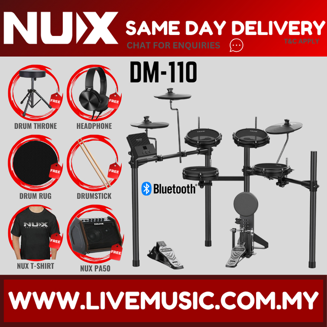 NUX DM-110 5 Piece Digital Electronic Drum Set With Kick Pedal ( DM 110 DM110 DM1X DM-1X )